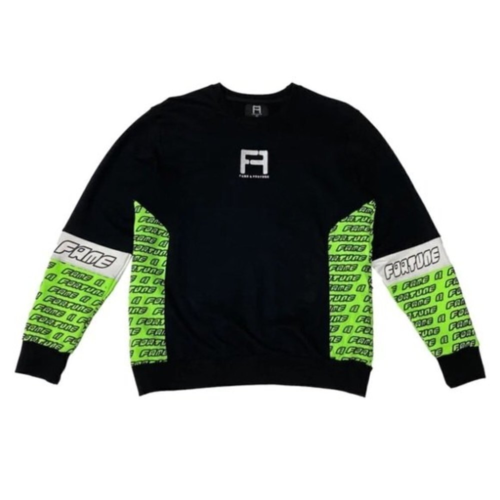 Fame & Fortune Hollywood Motor Sweater Mens Medium Black Green Logo Crewneck